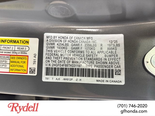 2026 Honda Civic Sedan Hybrid Sport Touring