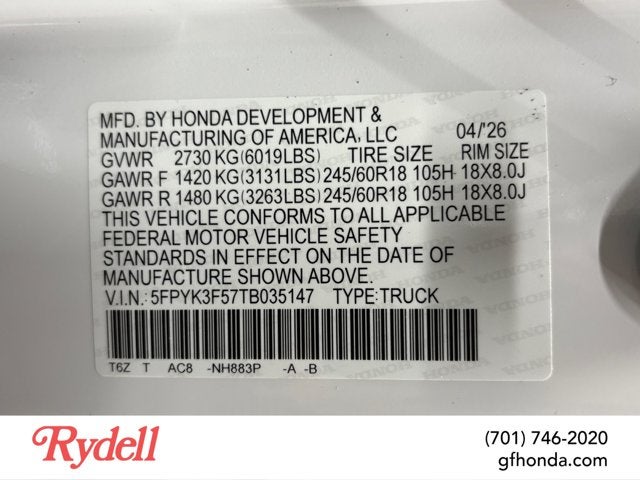 2026 Honda Ridgeline RTL