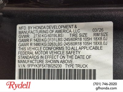 2026 Honda Ridgeline RTL