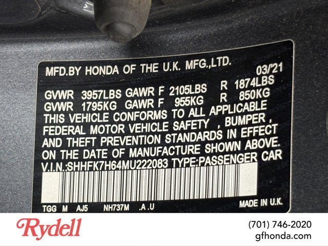 2021 Honda Civic Hatchback EX