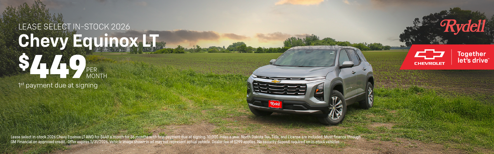 Lease select 2026 Chevy Equinox LT AWD for $449 a month for 