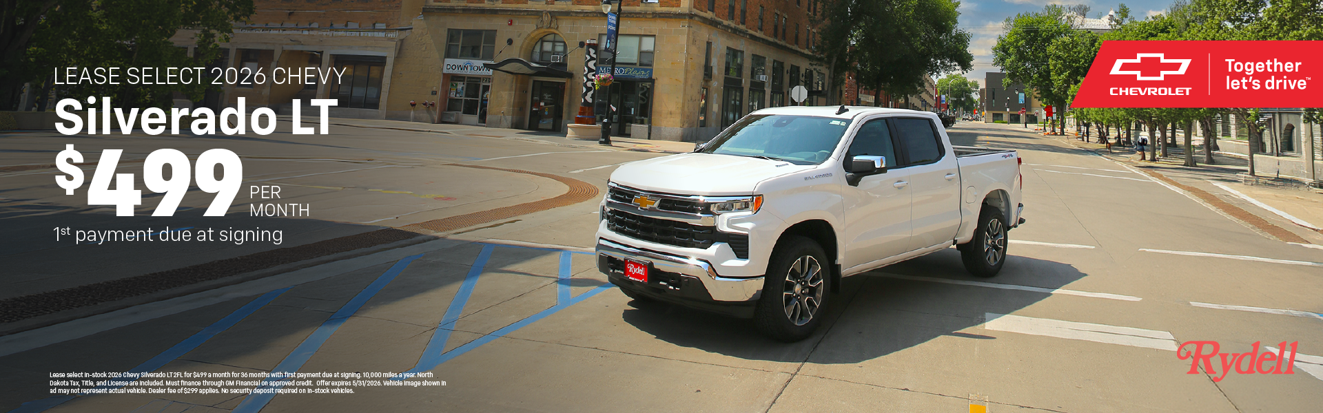 Lease select 2026 Chevy Silverado LT for $499 per month for 